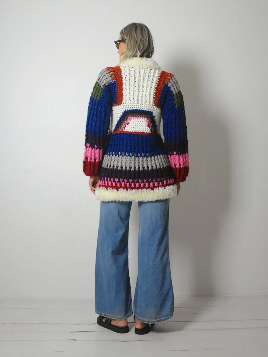 1970's Rainbow Crochet Cardigan
