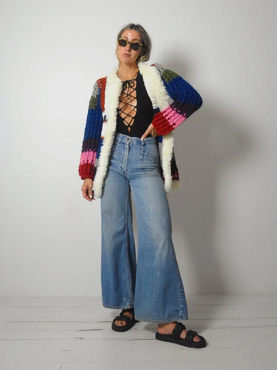 1970's Rainbow Crochet Cardigan