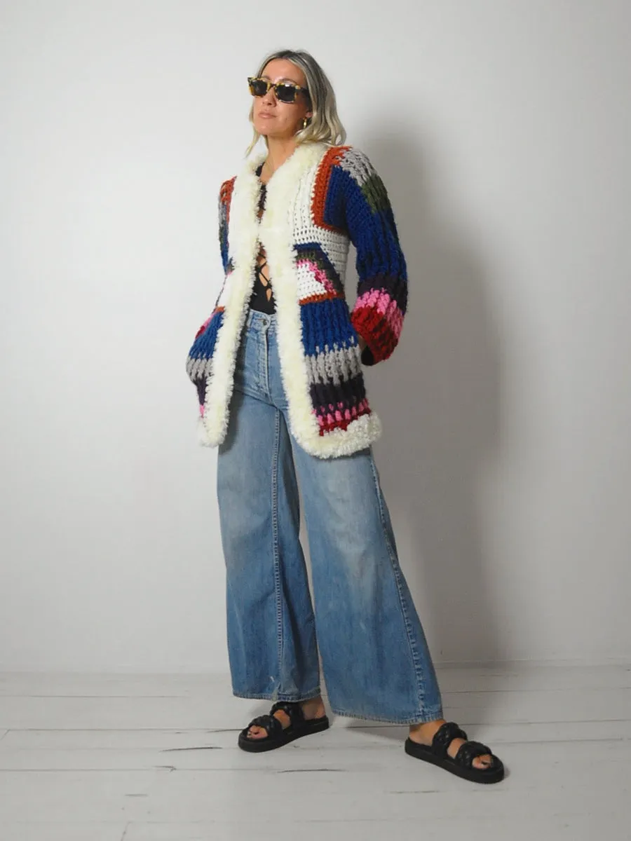 1970's Rainbow Crochet Cardigan