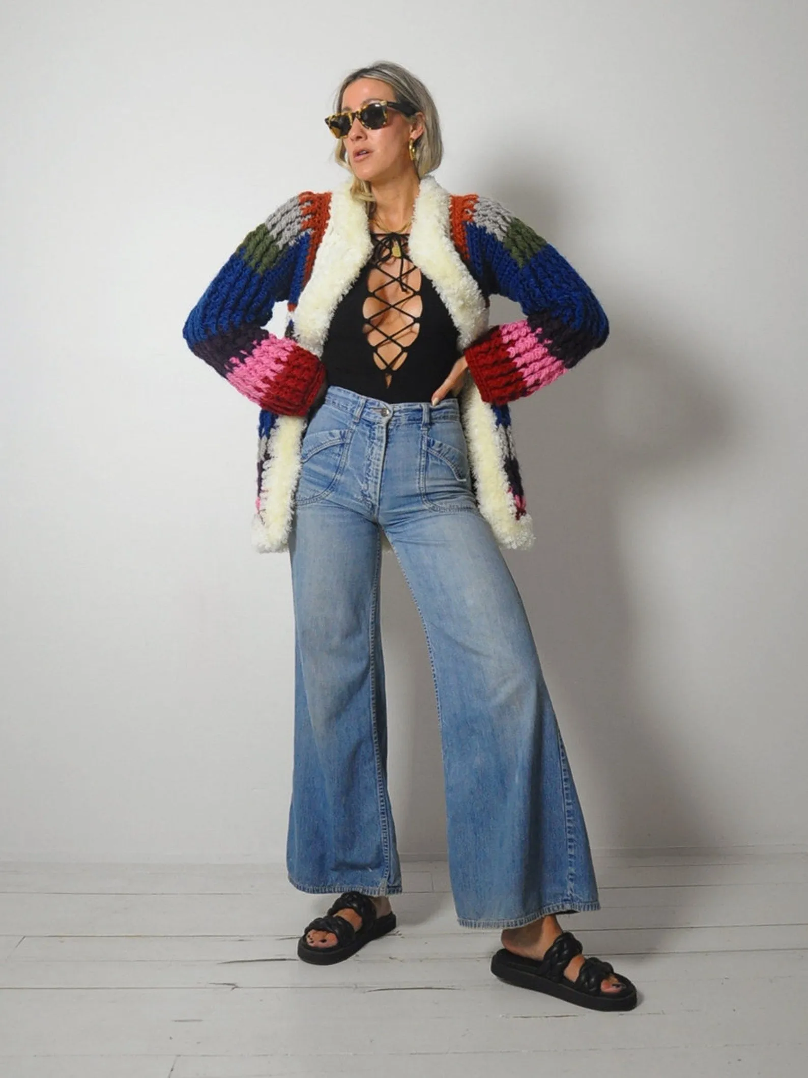 1970's Rainbow Crochet Cardigan
