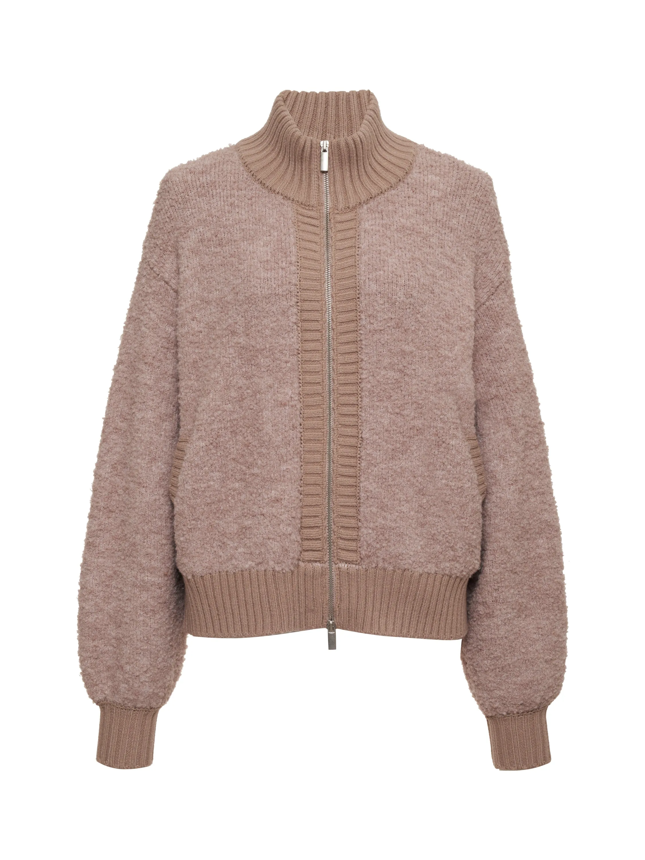 Boucle Knit Bomber Sweater Feather