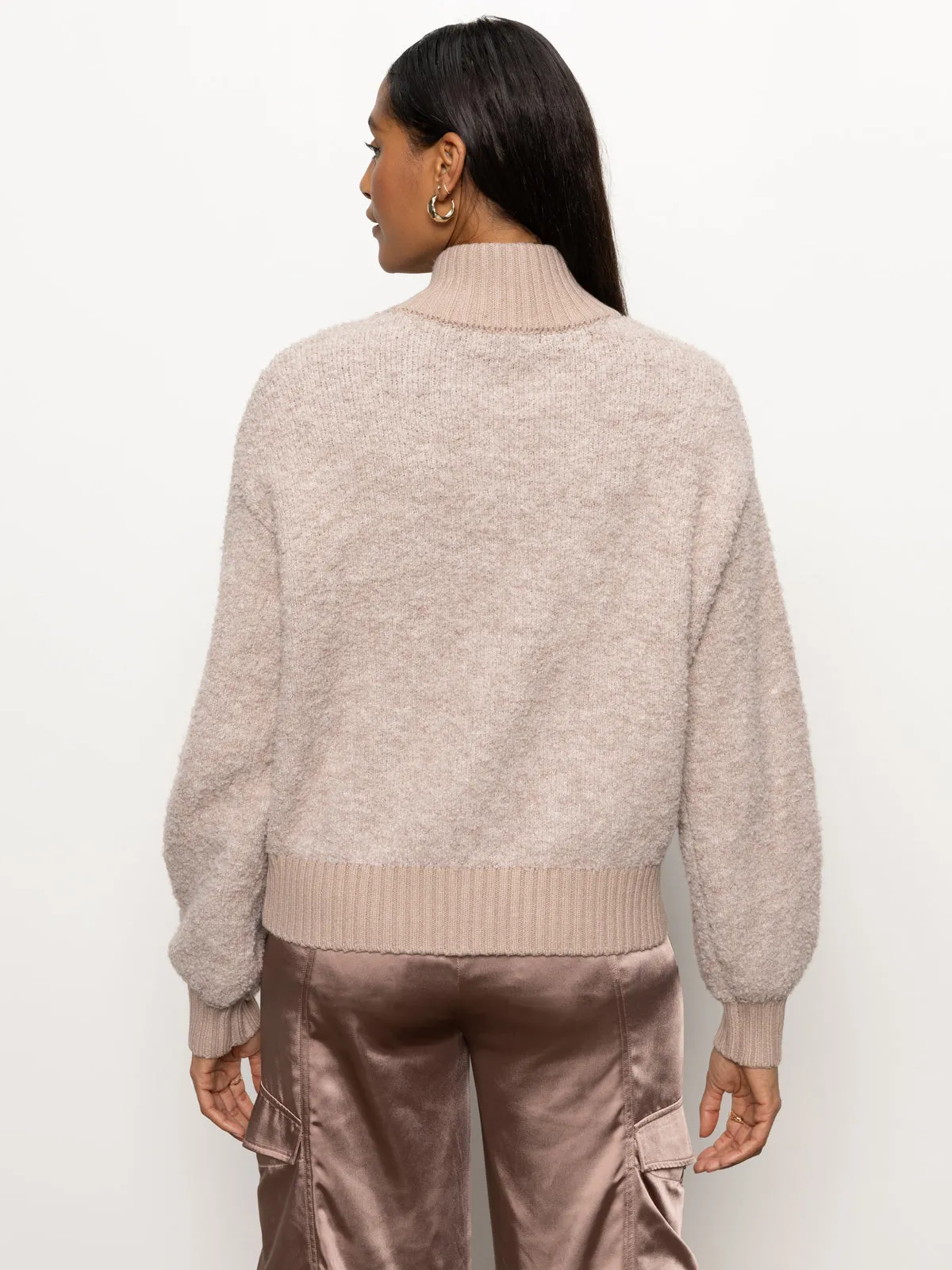 Boucle Knit Bomber Sweater Feather