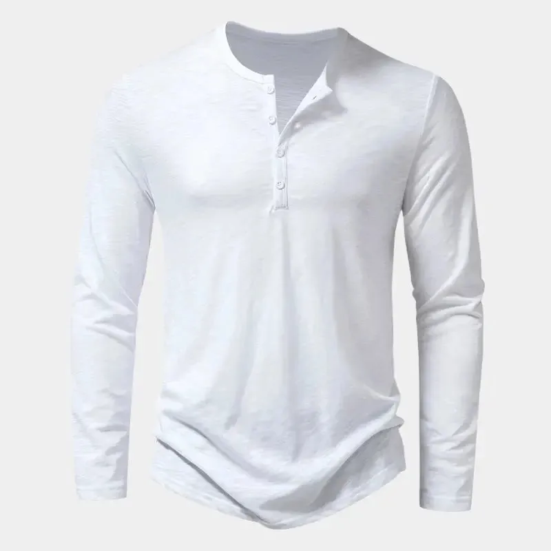 Casual Henry Neck Long Sleeve T-Shirt - Cross & Crown