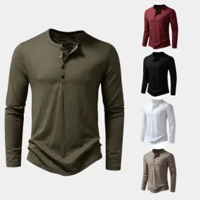 Casual Henry Neck Long Sleeve T-Shirt - Cross & Crown