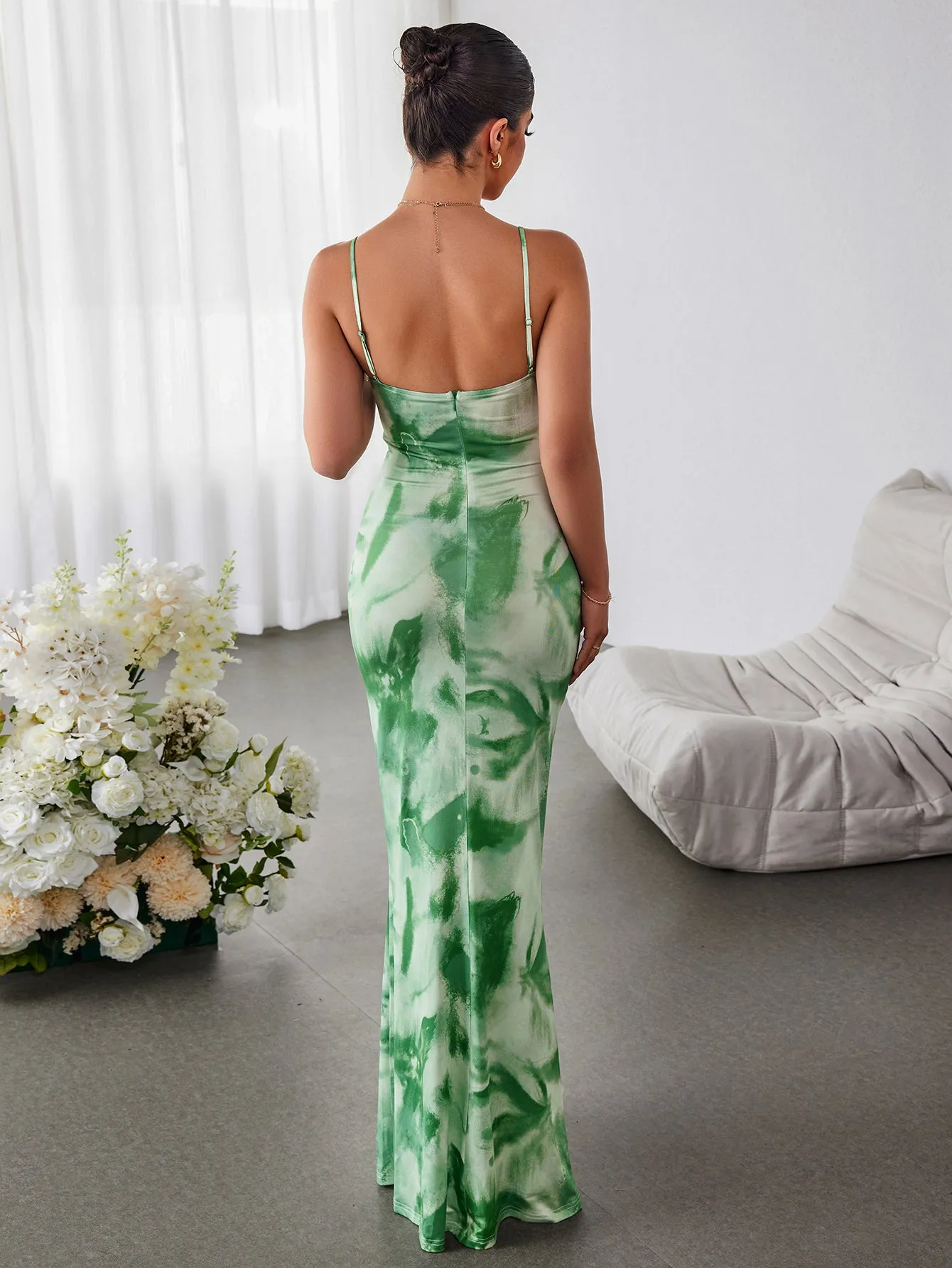 Cut Out Tie Front Trim Floral Bodycon Dress