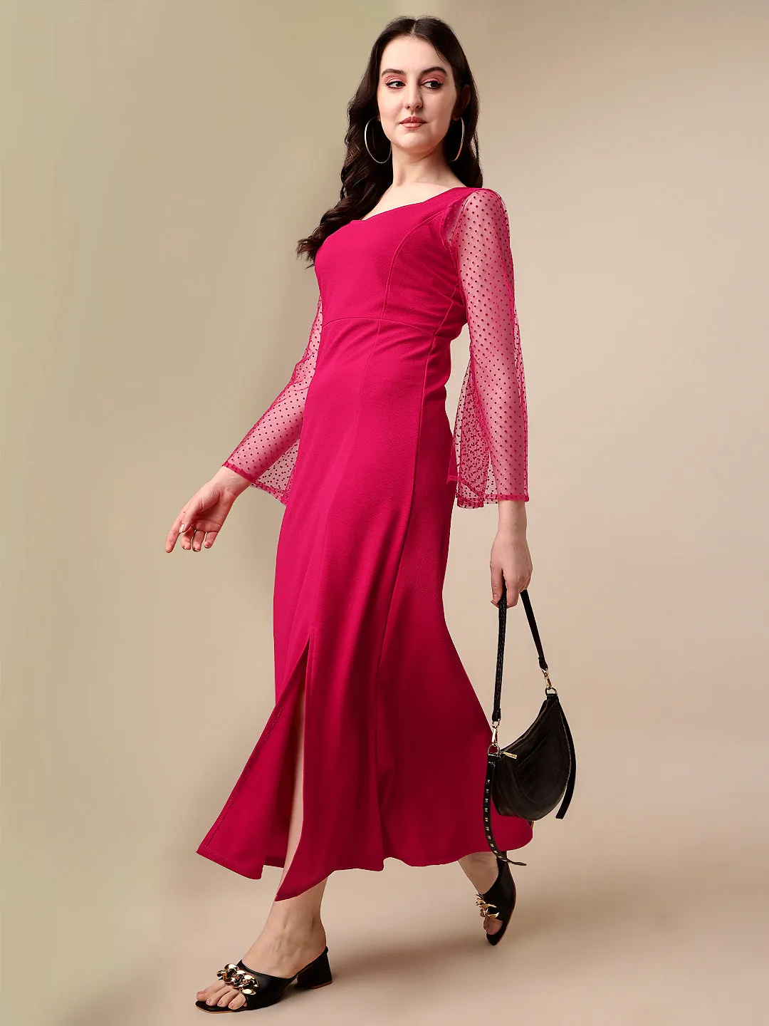 Elegant Pink Solid Maxi Dress with Sweetheart Neck