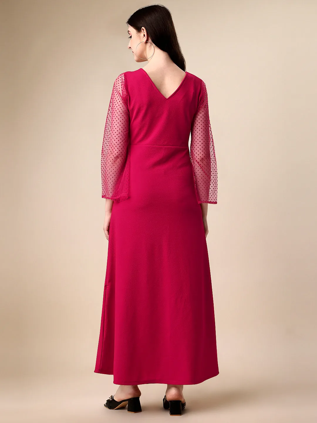 Elegant Pink Solid Maxi Dress with Sweetheart Neck