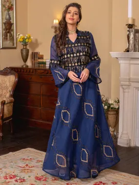 Embroidery Sequins Belted Women's Kaftan Dress