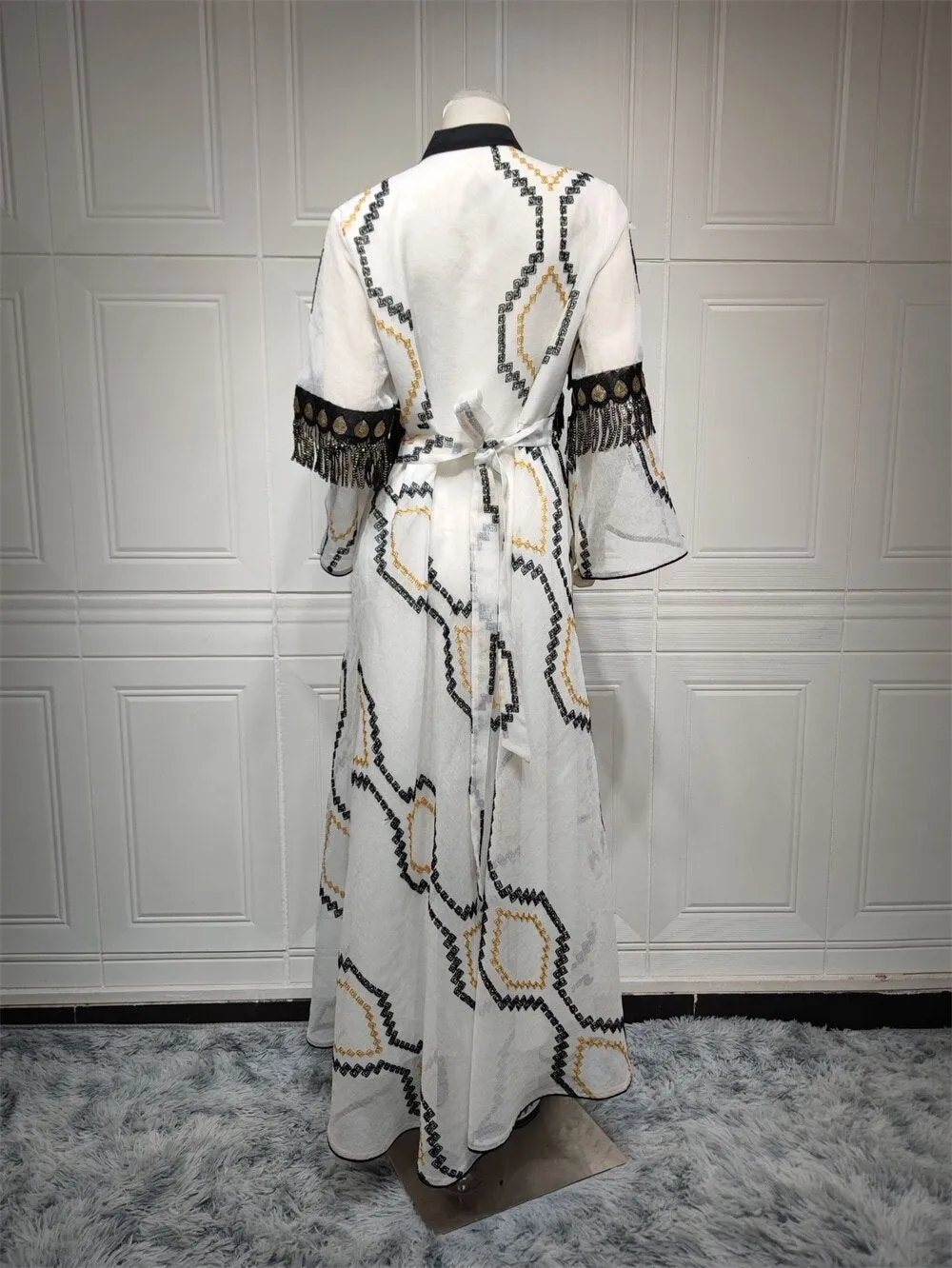 Embroidery Sequins Belted Women's Kaftan Dress