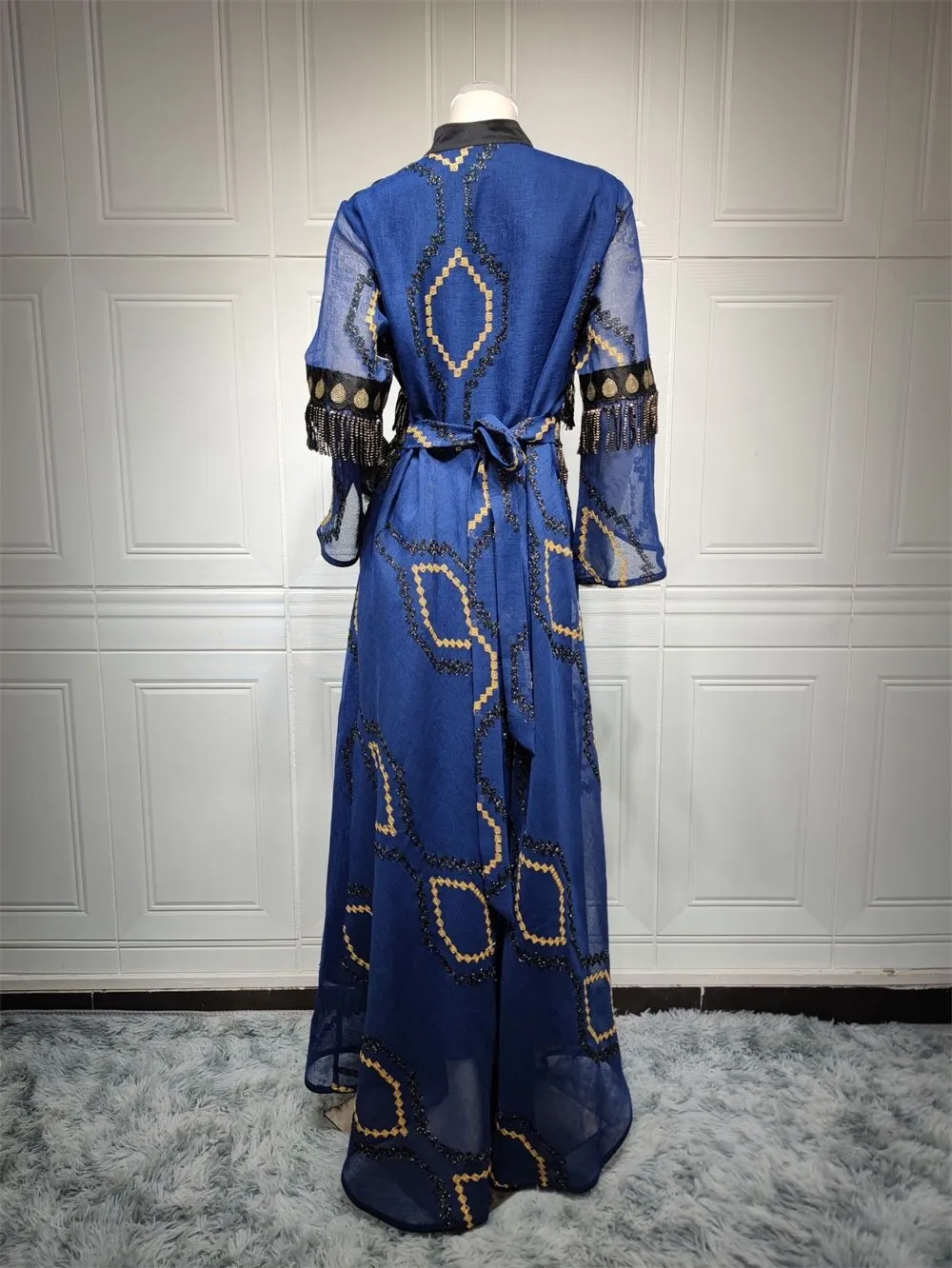 Embroidery Sequins Belted Women's Kaftan Dress