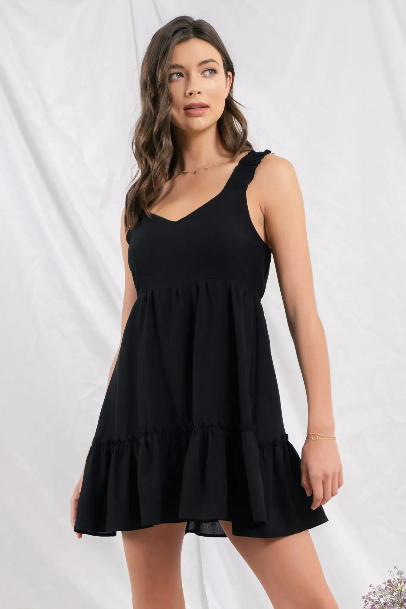 Ginny Wide Strap Solid Mini Dress - Black