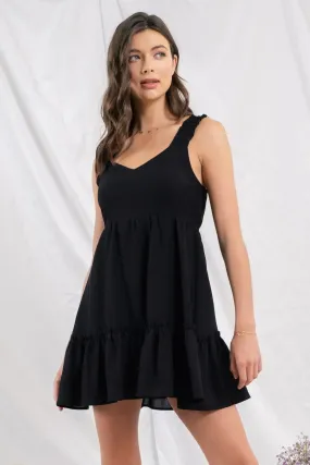 Ginny Wide Strap Solid Mini Dress - Black