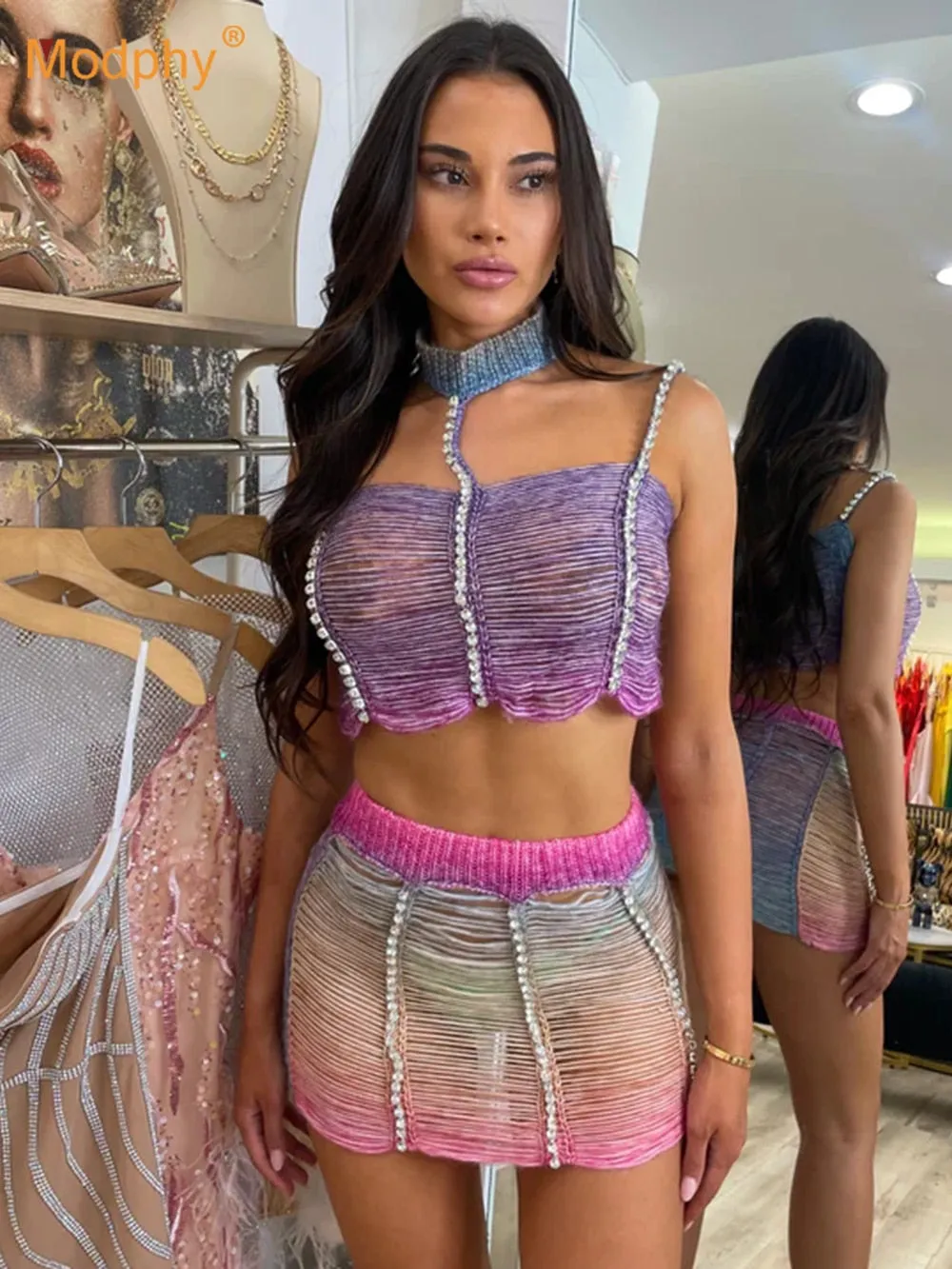 Gradient Woven Skirt Set