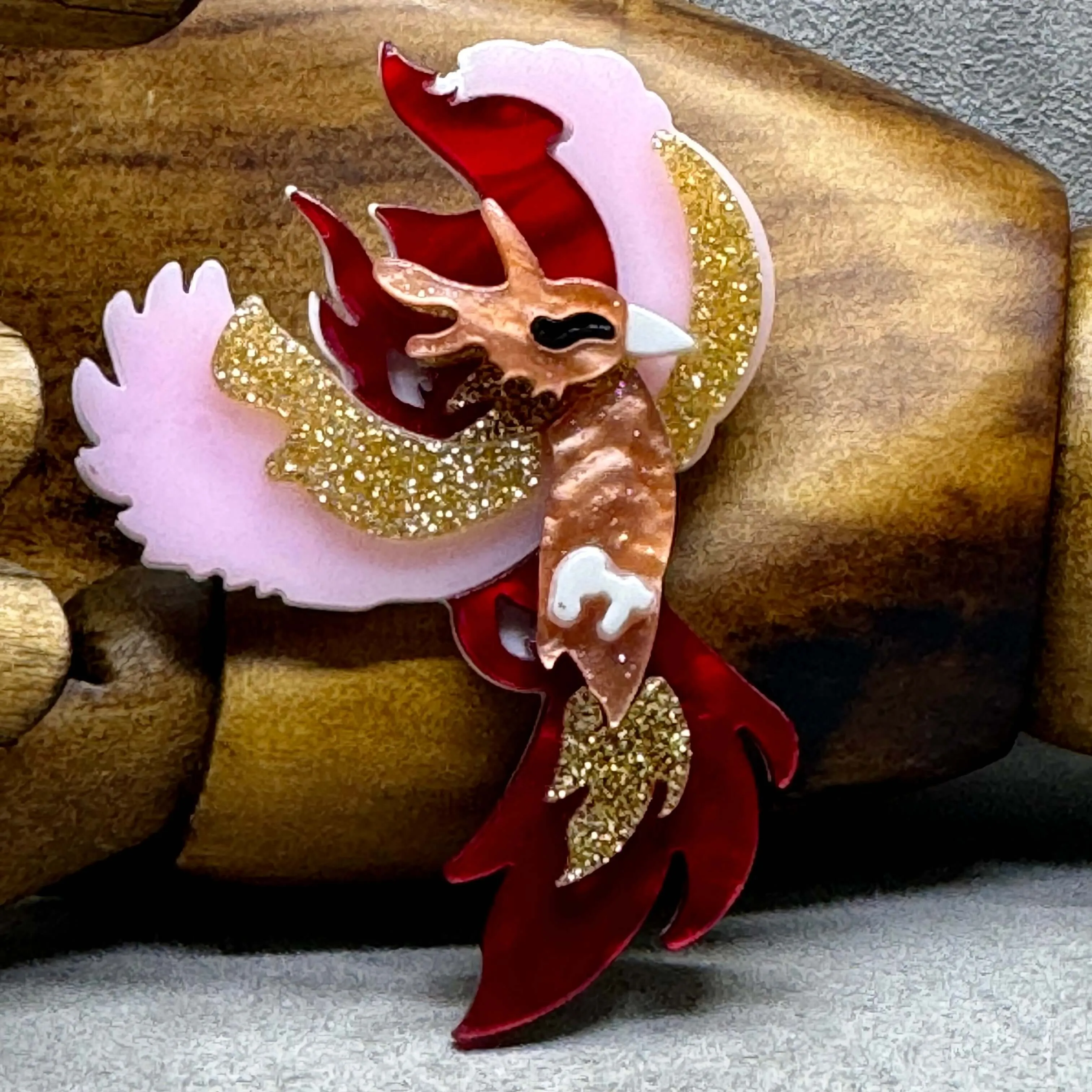 Handmade Acrylic Art Brooch - The Fiery Phoenix