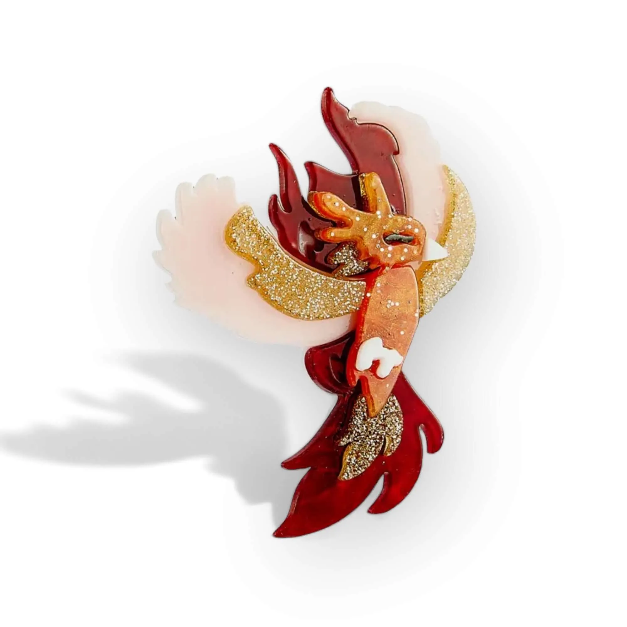 Handmade Acrylic Art Brooch - The Fiery Phoenix