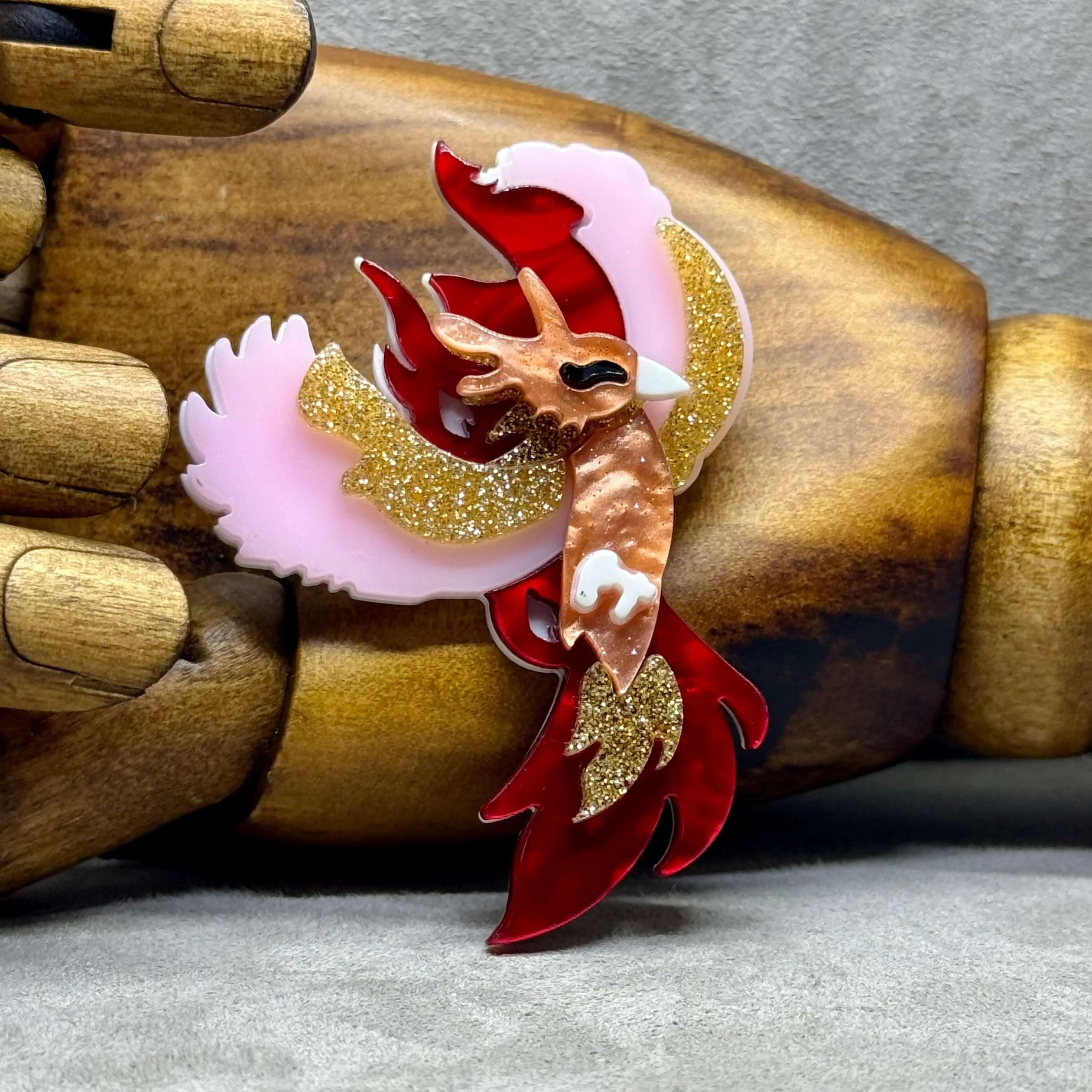 Handmade Acrylic Art Brooch - The Fiery Phoenix