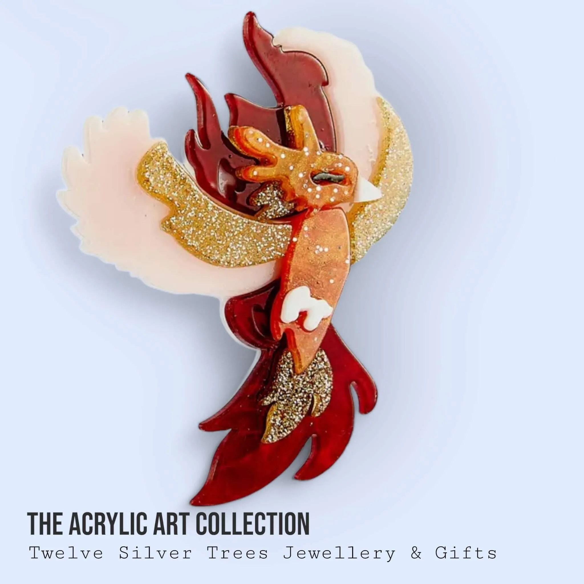 Handmade Acrylic Art Brooch - The Fiery Phoenix