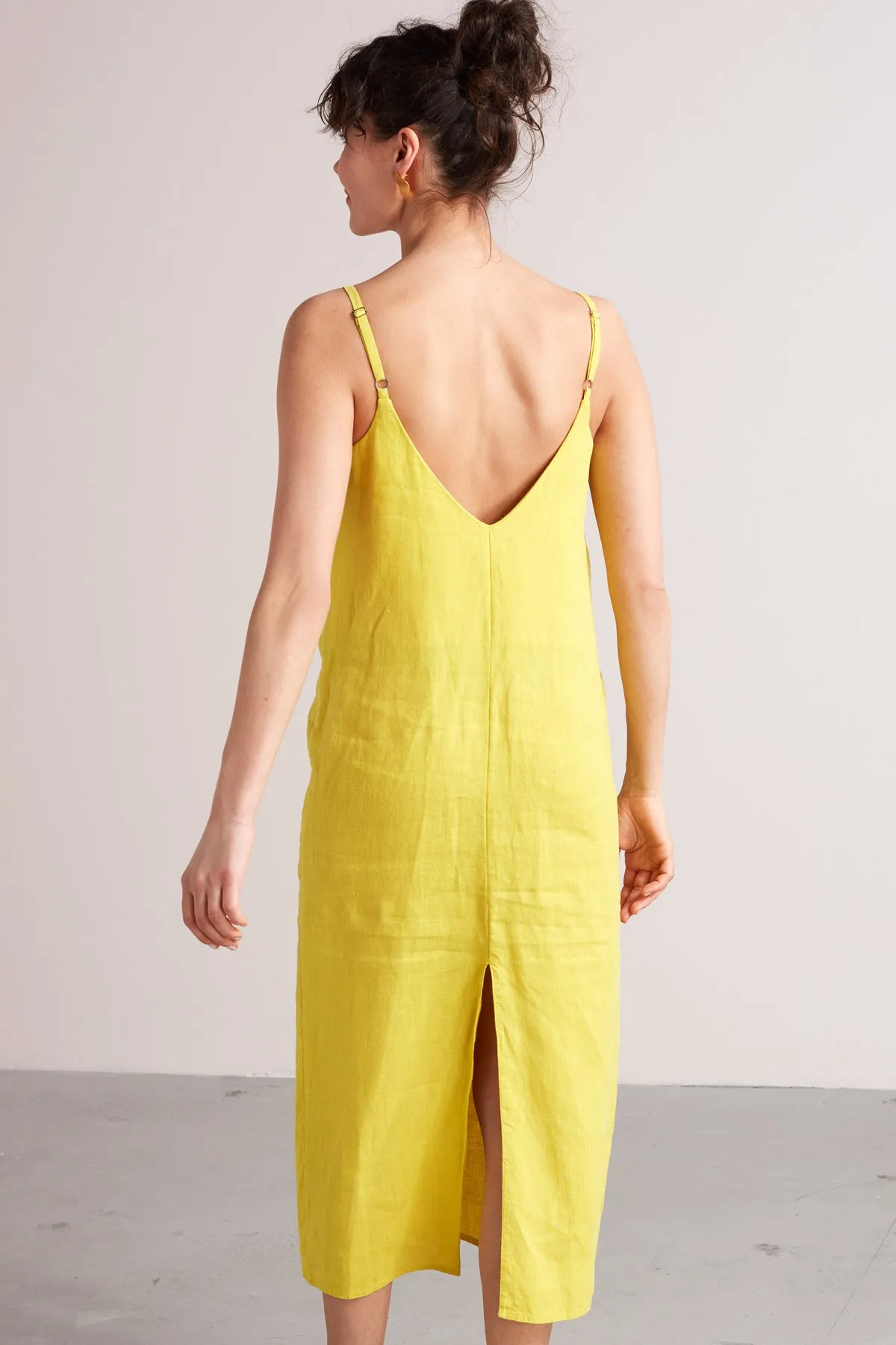 HANI midi linen slip dress in lemon yellow