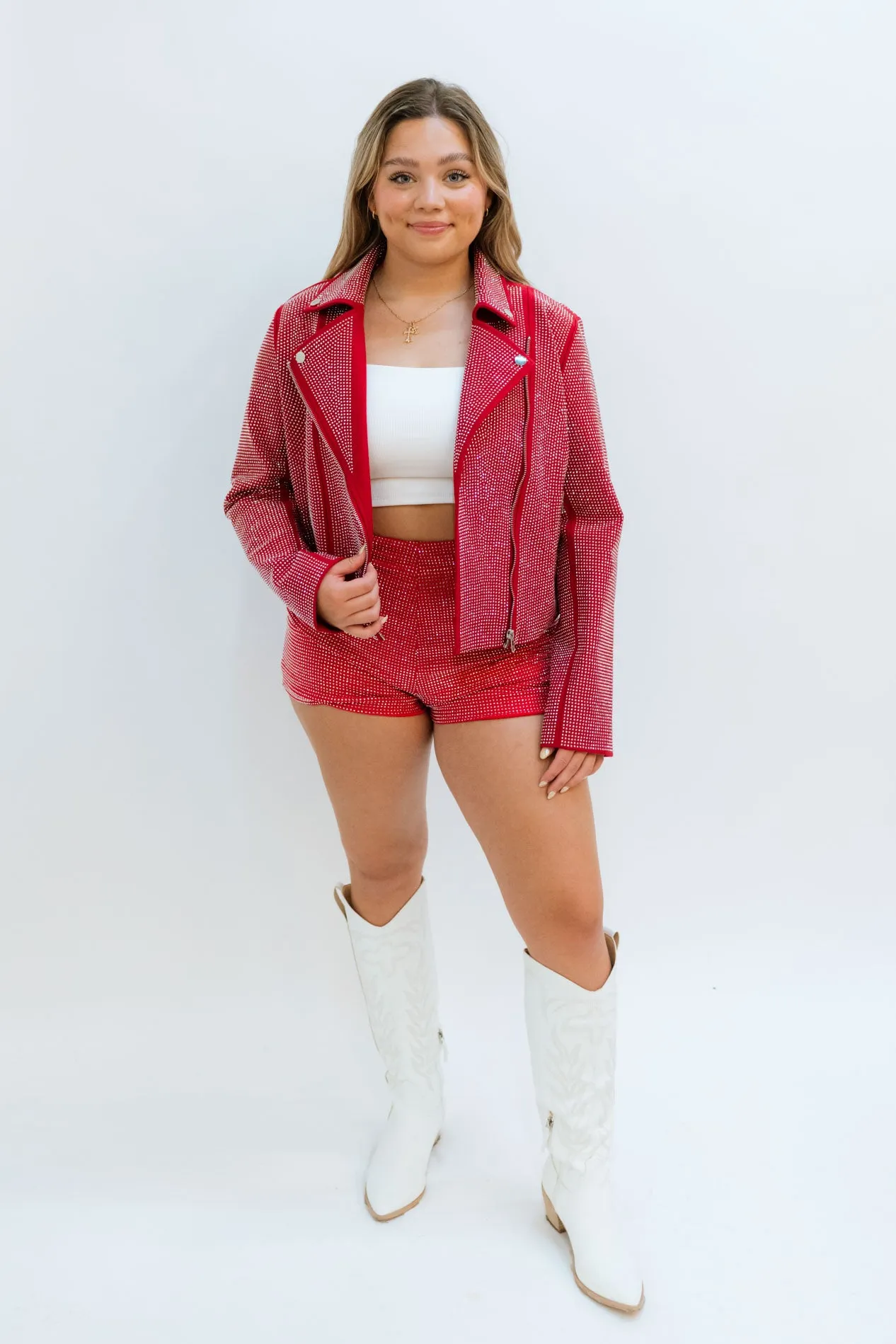 It's Showtime Rhinestone Shorts - Red