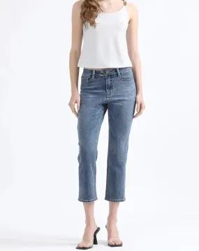 Jeans Mujer Slim Cropped Fit Tiro Medio Azul