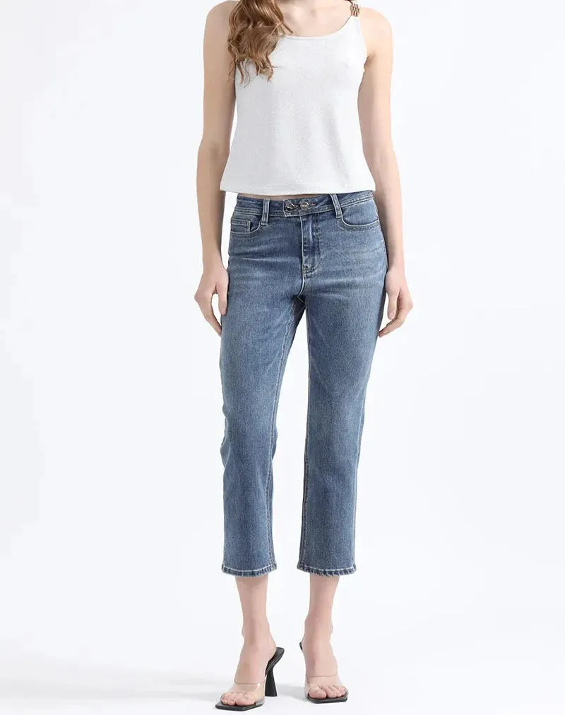 Jeans Mujer Slim Cropped Fit Tiro Medio Azul
