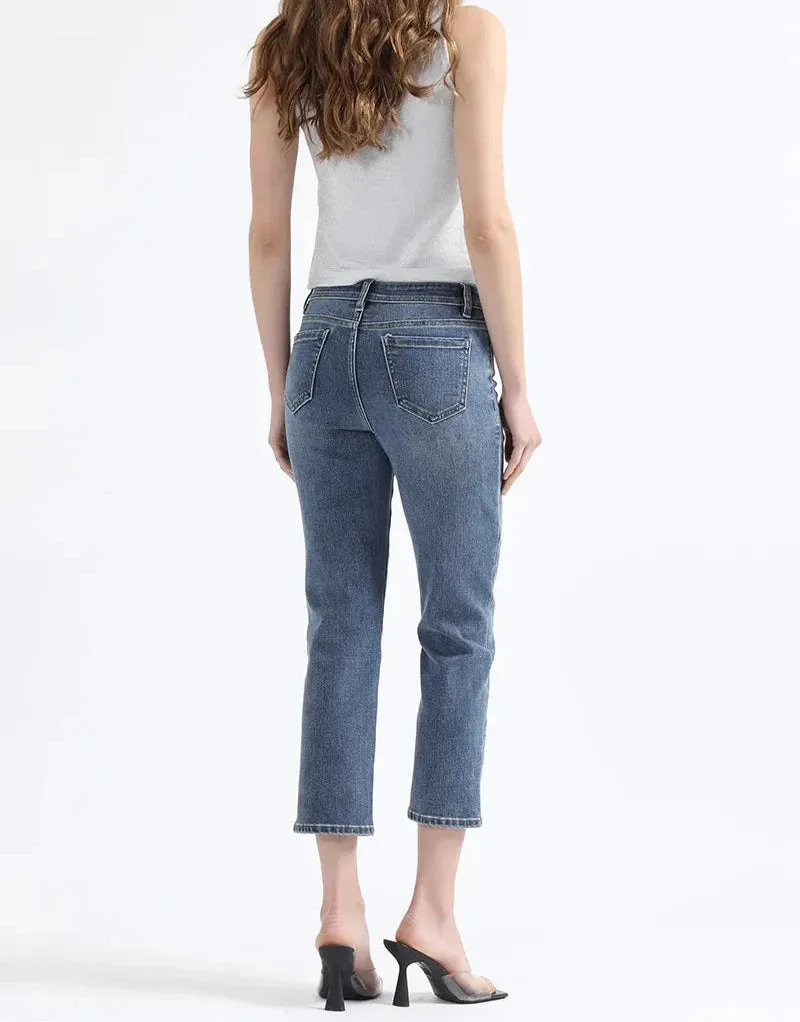 Jeans Mujer Slim Cropped Fit Tiro Medio Azul