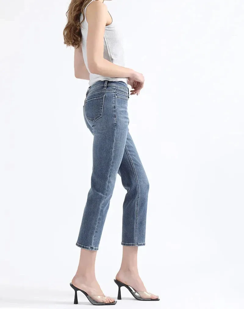 Jeans Mujer Slim Cropped Fit Tiro Medio Azul