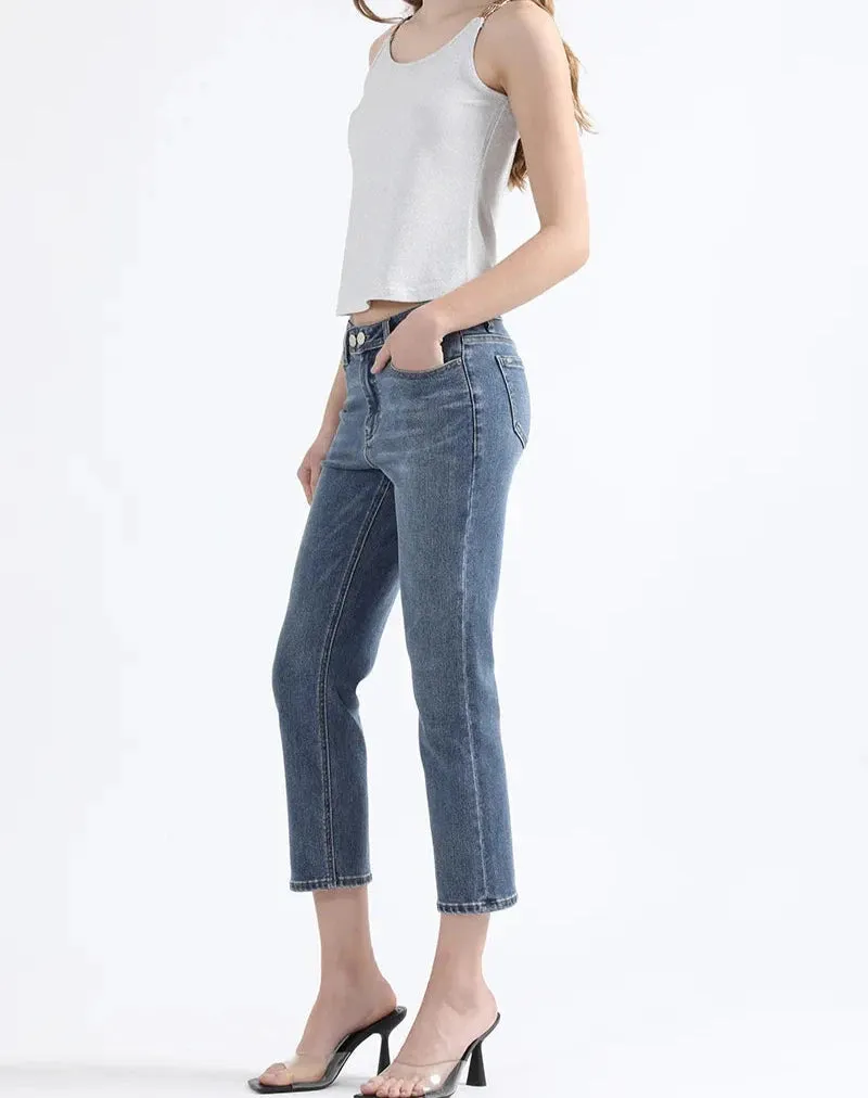Jeans Mujer Slim Cropped Fit Tiro Medio Azul