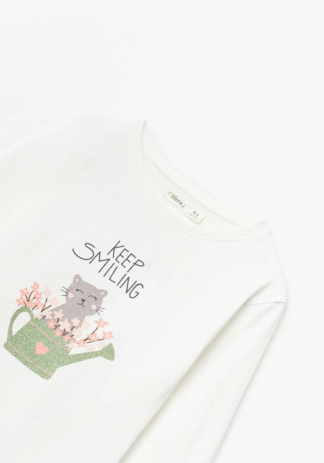 Long Sleeve Cat Tshirt - Ecru