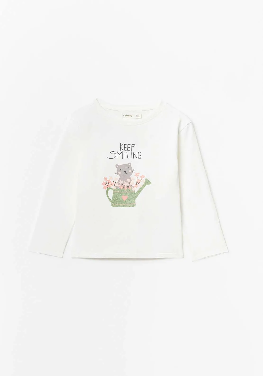 Long Sleeve Cat Tshirt - Ecru