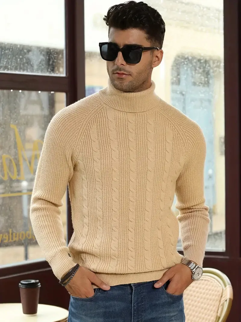 Men's Slim Fit Turtleneck Cable Knit Jumper | Ideal for Autumn/Winter