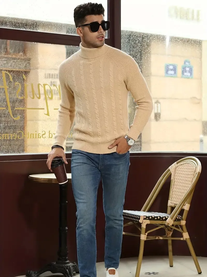 Men's Slim Fit Turtleneck Cable Knit Jumper | Ideal for Autumn/Winter