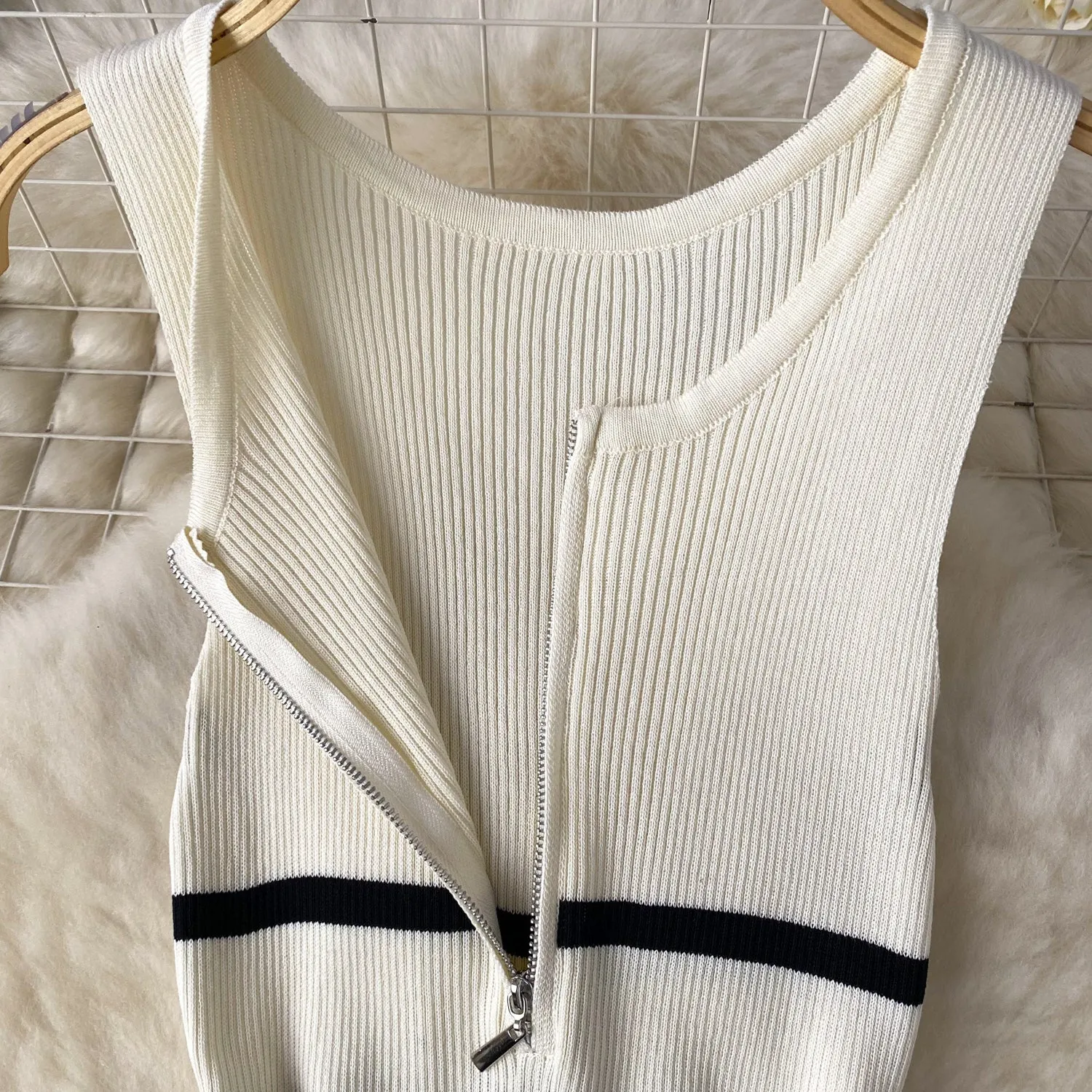 Niche Patchwork Knitted Slip Dress