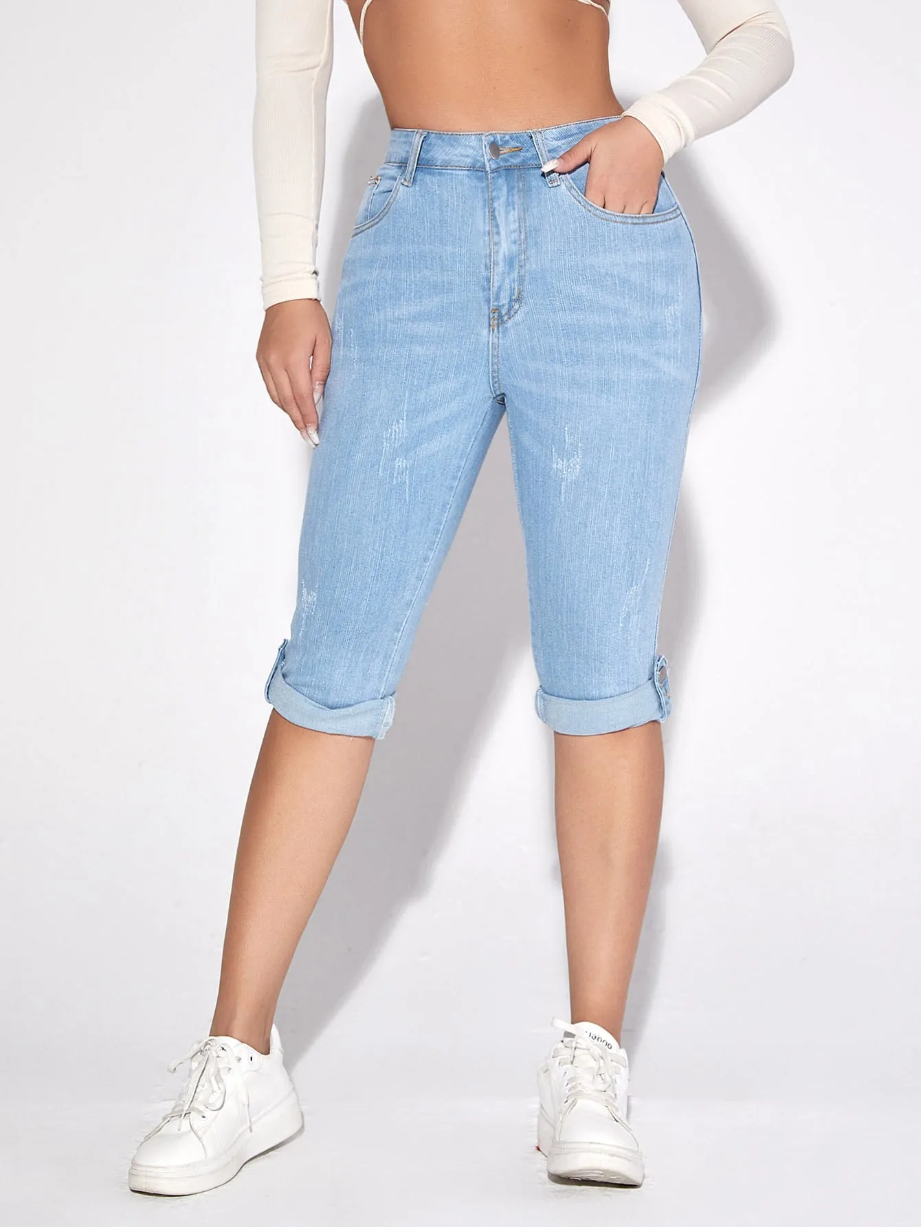 Plain Natural Capris Women Jeans