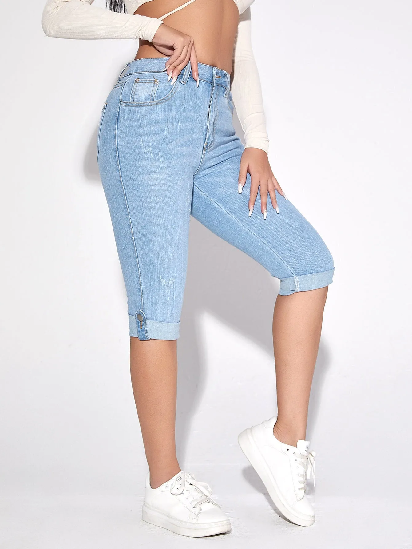 Plain Natural Capris Women Jeans