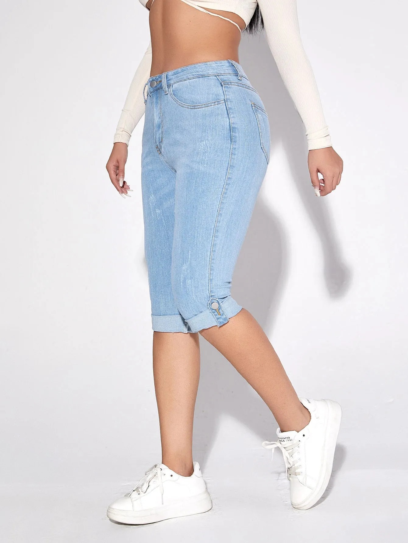 Plain Natural Capris Women Jeans
