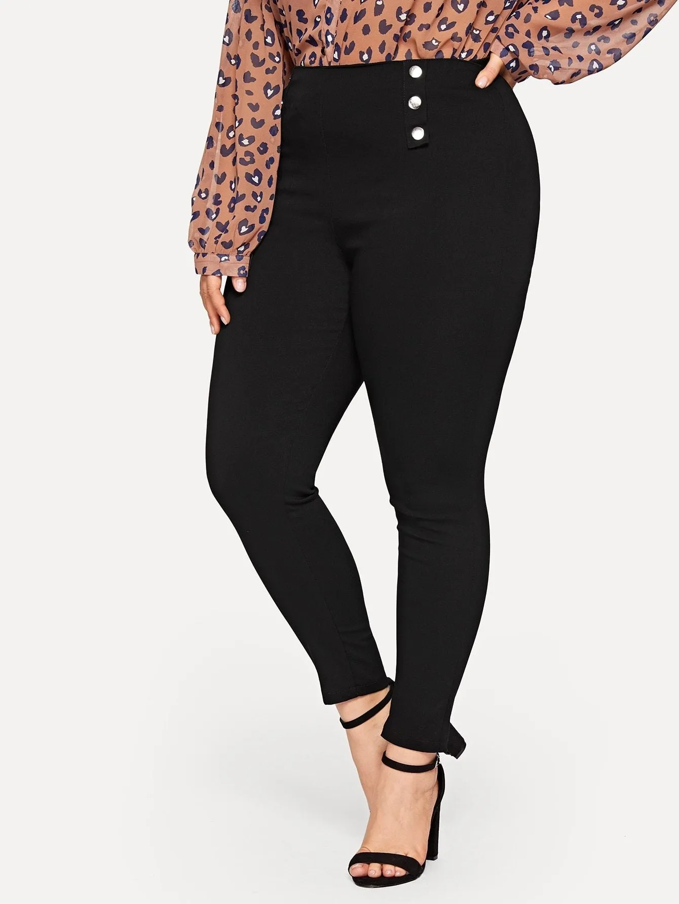 Plus Button Detail Skinny Jeans