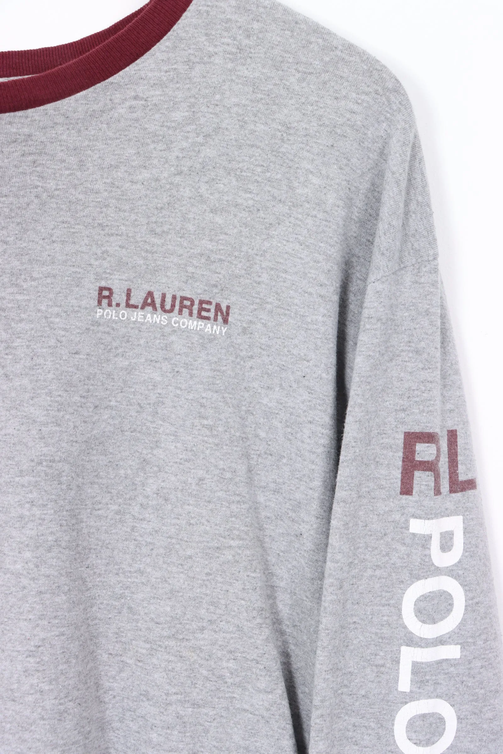 POLO JEANS Ralph Lauren Sleeve Spell Out Long Sleeve T-Shirt USA Made (L)
