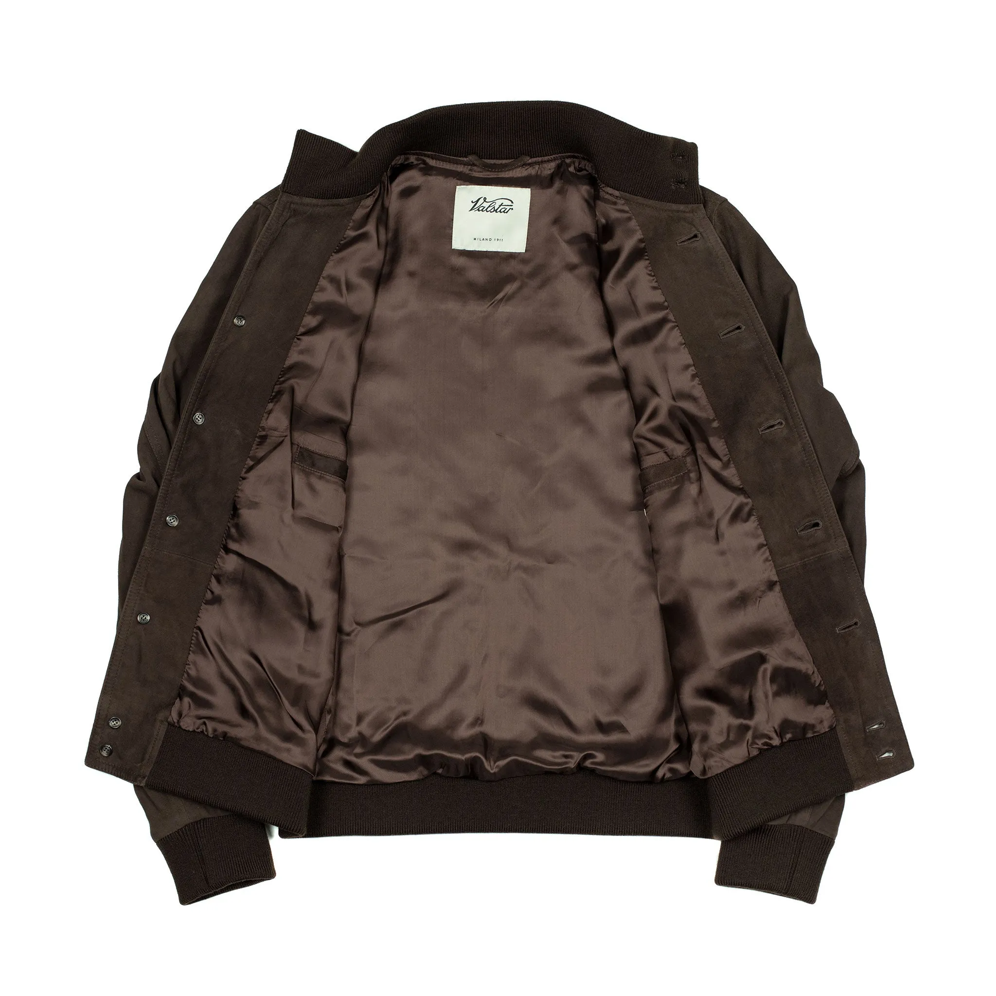 "Caffe" dark brown suede Valstarino bomber jacket, fully lined (restock)