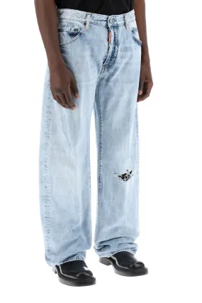 "oversized jeans with destroyed