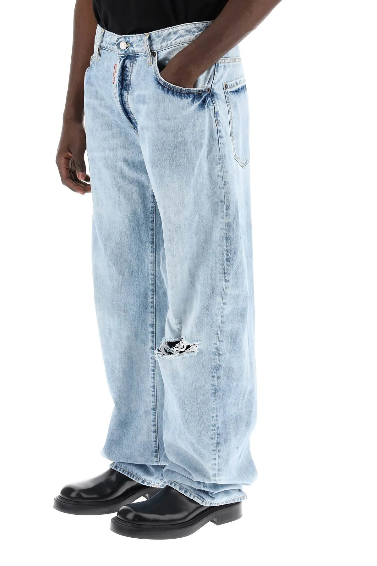 "oversized jeans with destroyed