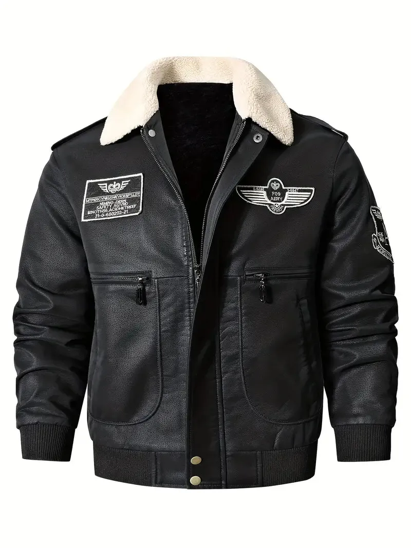Varsity Casual Leather Bomber Jacket with Fur Collar for Men | Perfect for Winter