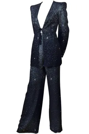 Vintage Christian Lacroix Black Silver Star Evening Pantsuit
