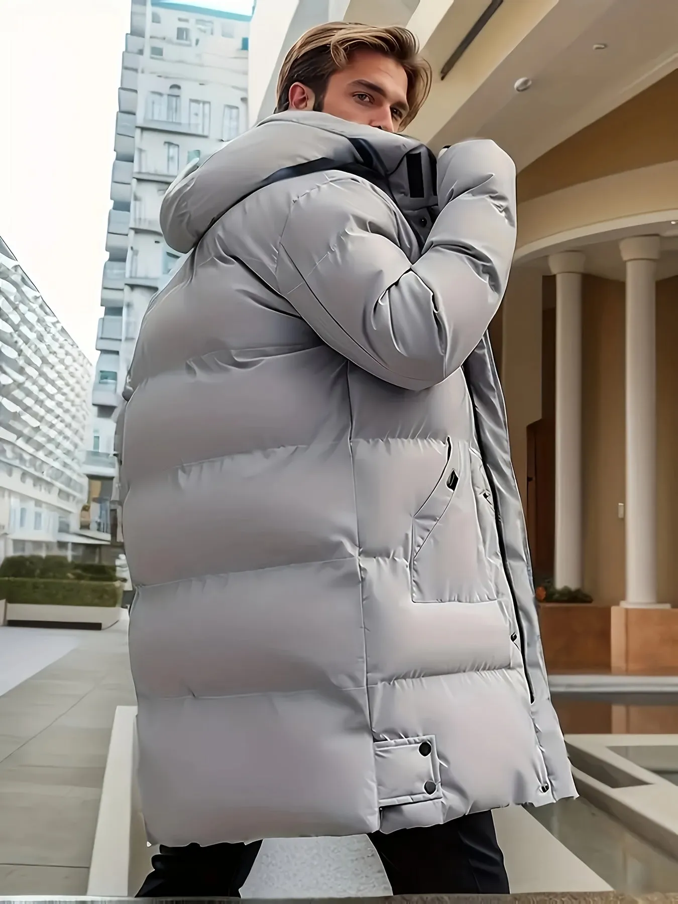 Warm Solid Color Long Stand Collar Puffer Winter Jacket for Men | Ideal for Winter