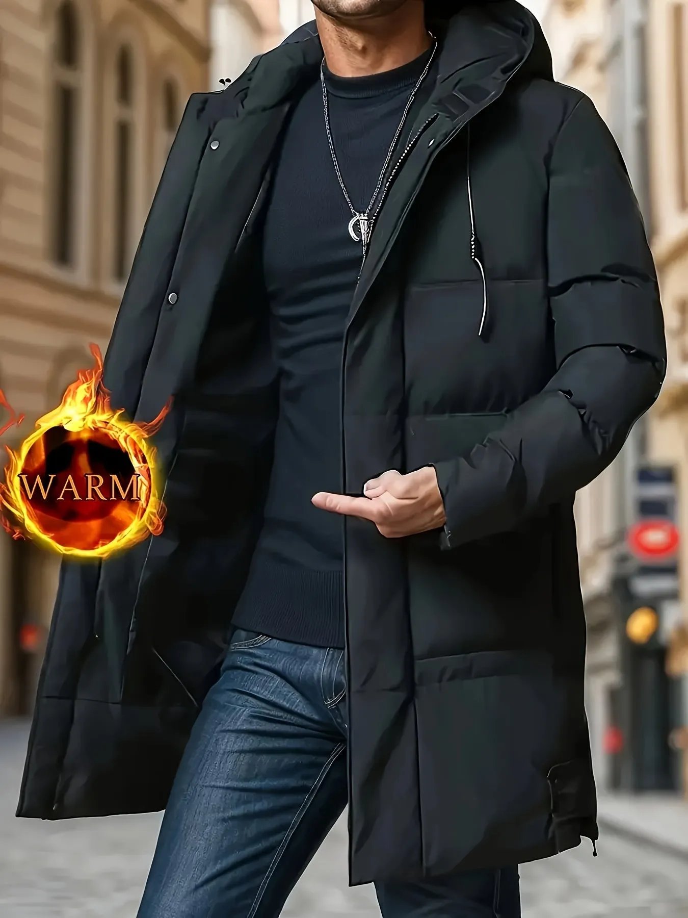 Warm Solid Color Long Stand Collar Puffer Winter Jacket for Men | Ideal for Winter