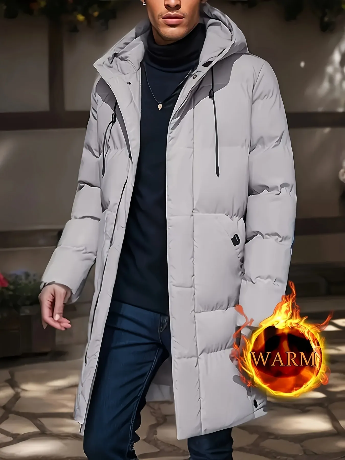 Warm Solid Color Long Stand Collar Puffer Winter Jacket for Men | Ideal for Winter