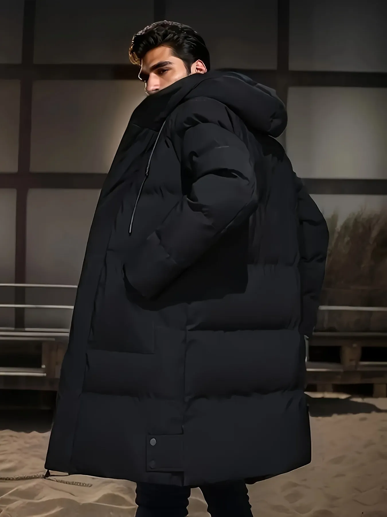 Warm Solid Color Long Stand Collar Puffer Winter Jacket for Men | Ideal for Winter