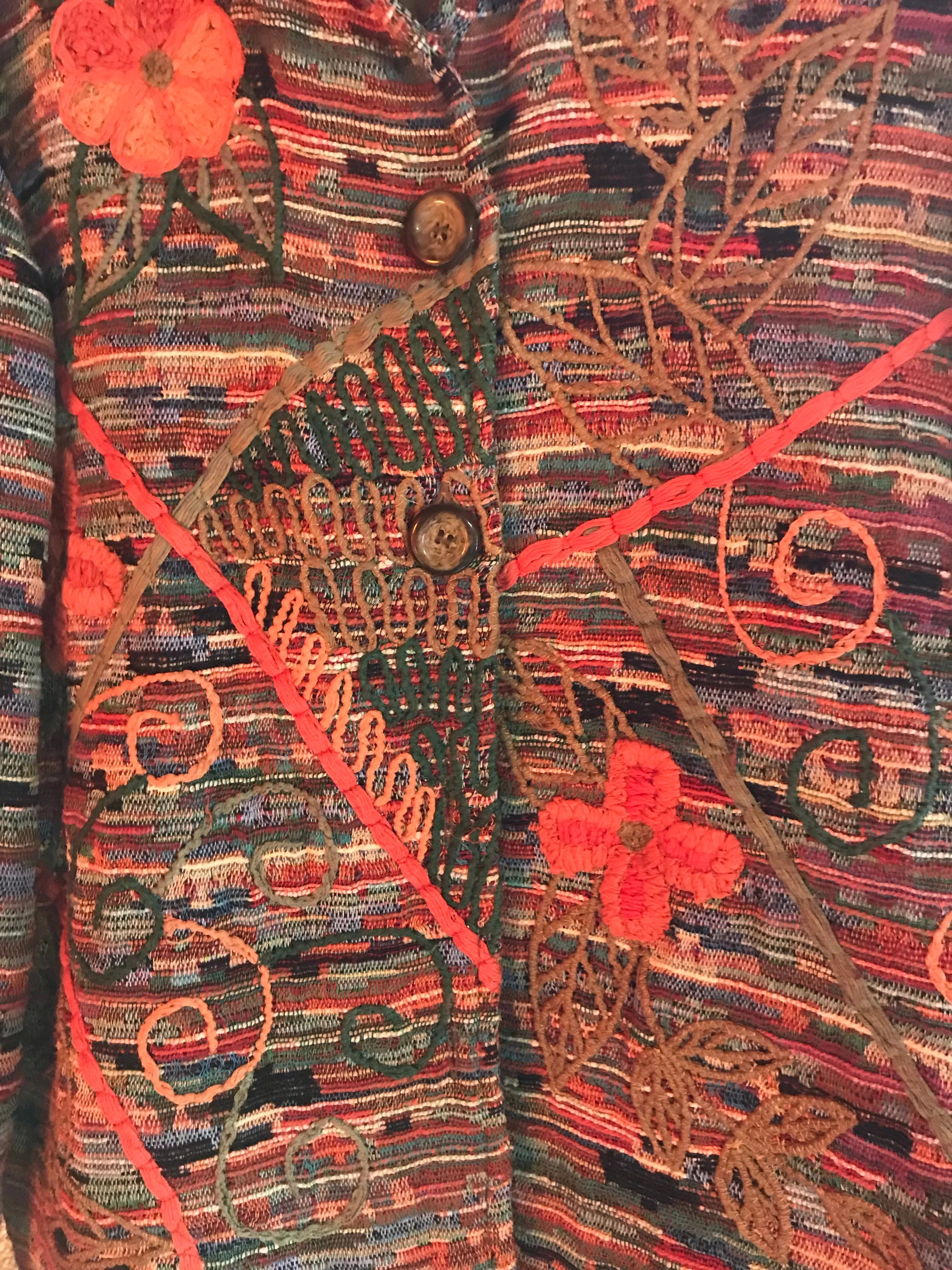 Womens Juniors Small COLDWATER CREEK Orange Print Suit Jacket Button Up