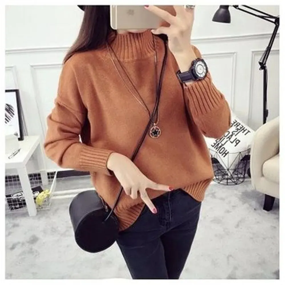 Women's Warm Turtleneck Jumper with Ribbed Sleeves | Ideal for Autumn/Winter